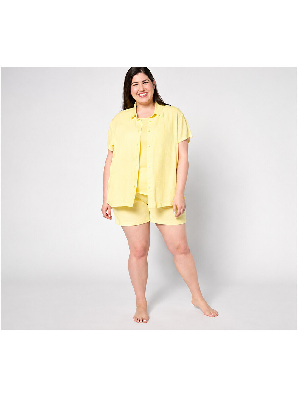 Muk Luks Eyelet Jacquard And Cotton Three Piece Lounge Set Yellow, Size X-Large